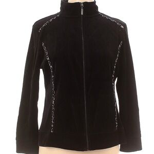Style & Co. Black Velour Full Zip Jacket Cheetah Trim PXL